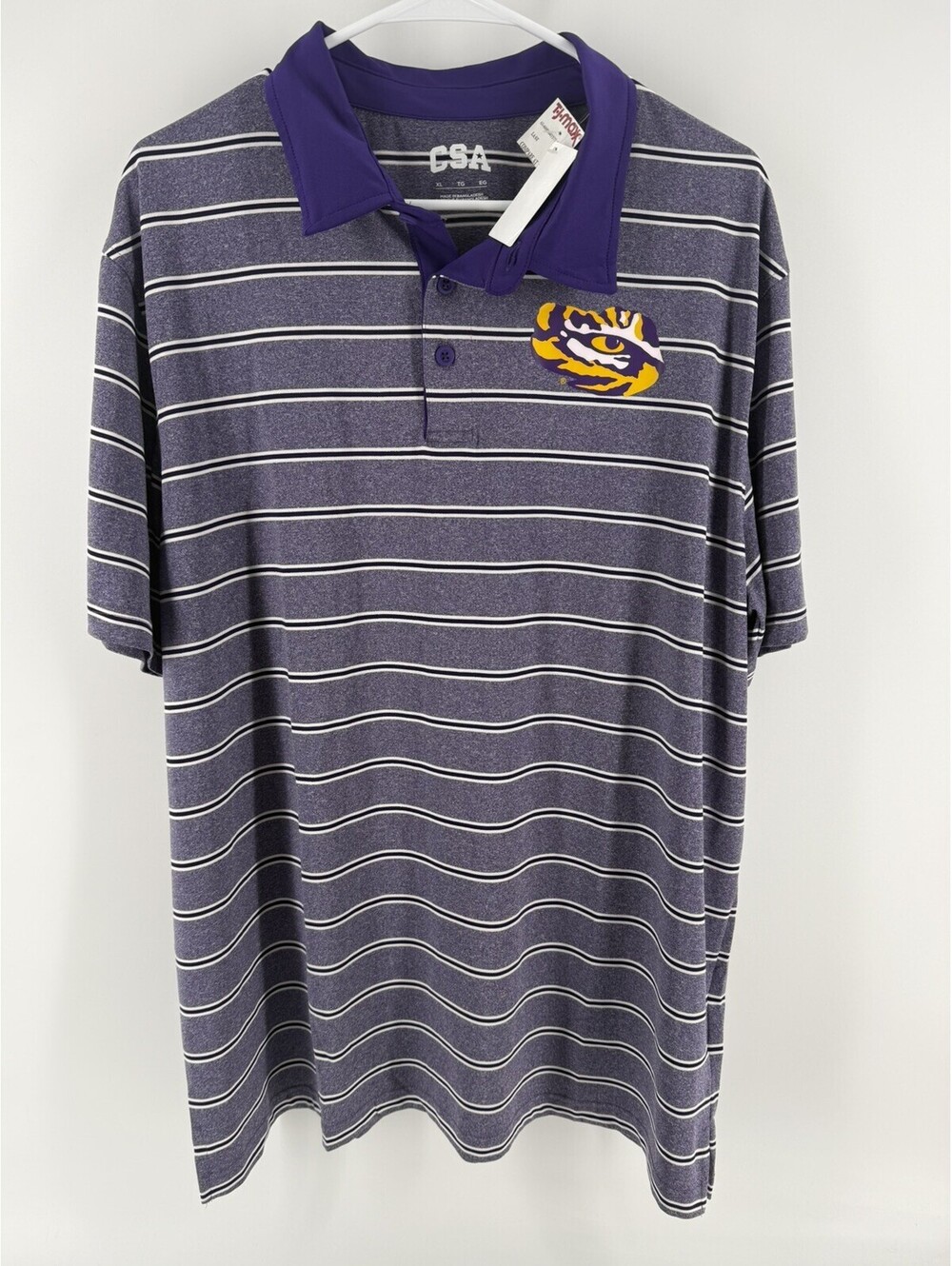 LSU Tigers Polo shirt size Men's XL new with tags purple and white striped